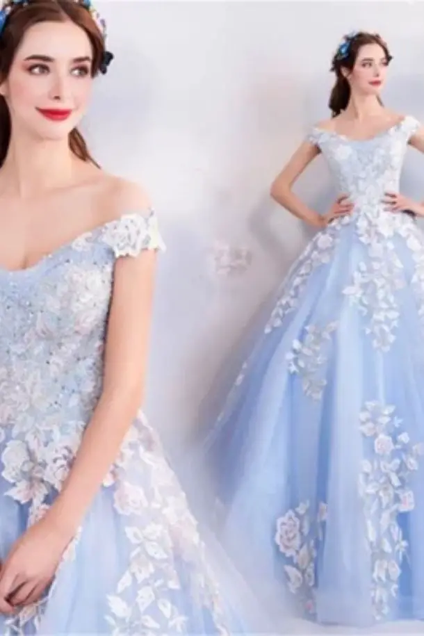 22 Best Blue Prom Dress Formal Gown Outfits for Blue Lovers 4 Floral lace dress blueProm dress bluesequined Dress sparkle Plus Size Evening Dress off shoulder Blue Prom DressBoho Dress Aline Women