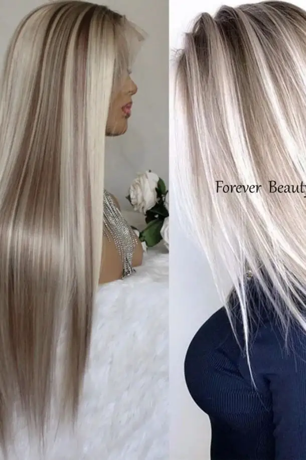 11 Beautiful Black with Blonde Highlights Hair Wig To Look Gorgeous 8 Mixed Brown and Blonde SYNTHETIC Lace Front Wig Highlight Middle Part 22 inches Long Straight Hair Lace Front Wig For Women