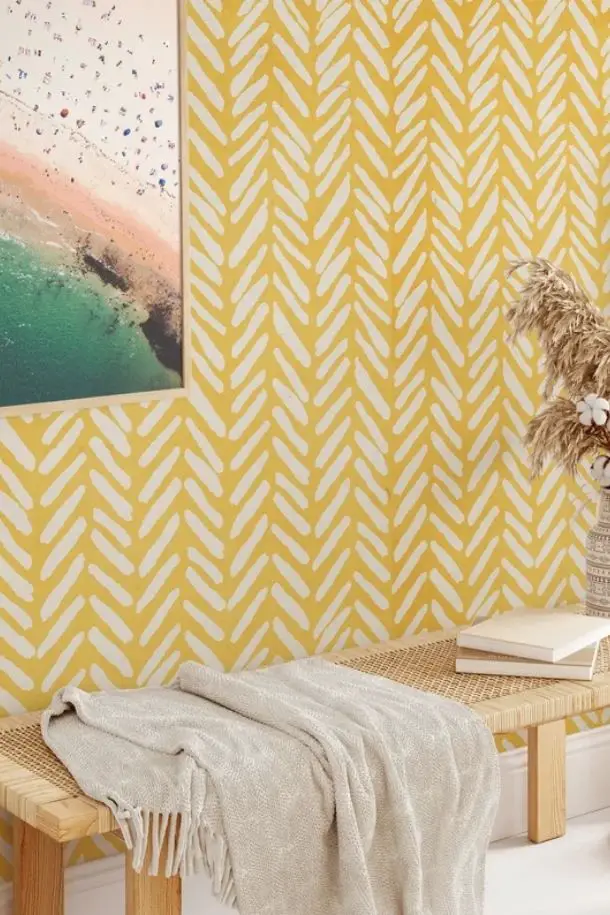 25 Perfect Pastel Wall Color DESIGN Ideas You Already Should Know About 39 Yellow Herringbone Pastel Wallpaper Minimalist Simple Chevron Wall Decor Soft Yellow Modern Wall Papering